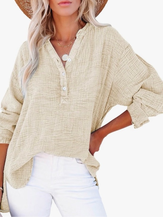Dokotoo Tops - Dokotoo Women's Lightweight Button Henley Top - Cream